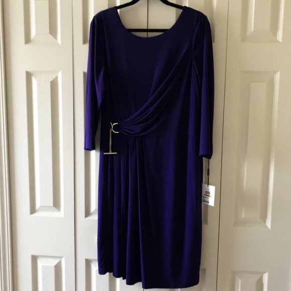 NEW Calvin Klein Plus Faux-Wrap Buckle Dress - Picture 3 of 10
